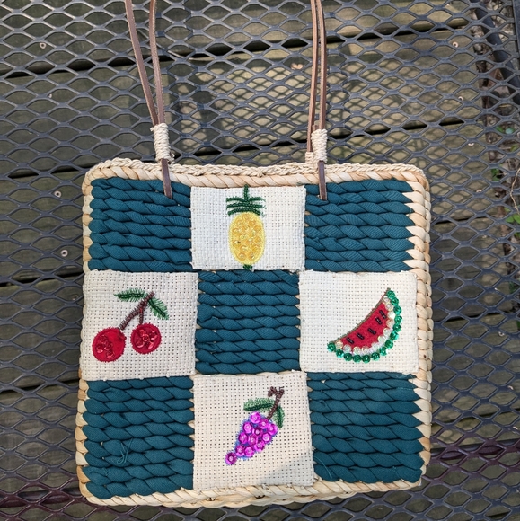 Vintage Beaded Straw Fruits Bag - Picture 2 of 12
